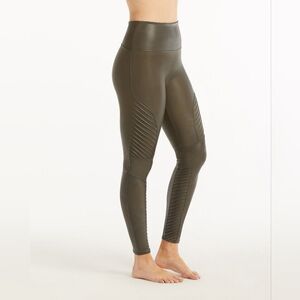 SPANX Faux Leather Moto Legging Gunmetal Color Detailed Panels sz S
